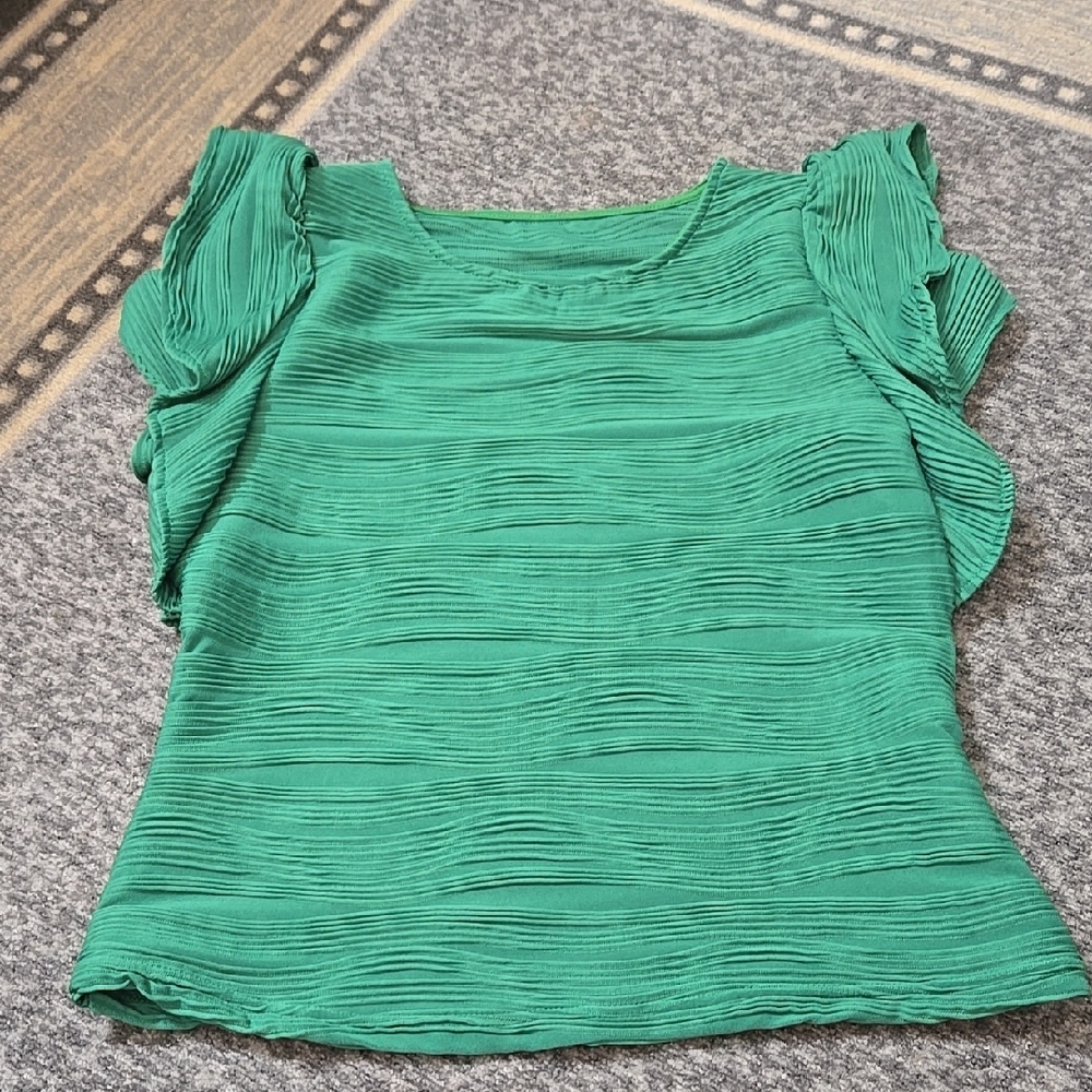 Green Ruffled Sleeve Women's Top